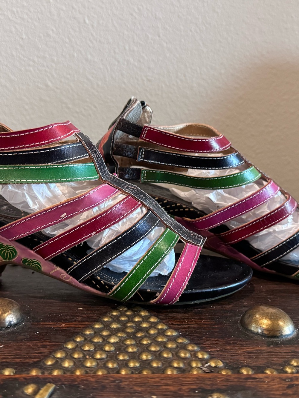 Multicolor Strappy Heeled Sandals Pink, Green, Black! Elite Corkus St. Martin. - Picture 4 of 11